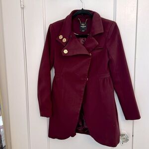 Bebe Burgandy Gold Clasp Coat XS